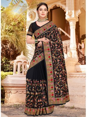 Georgette Embroidered Black Contemporary Style Saree