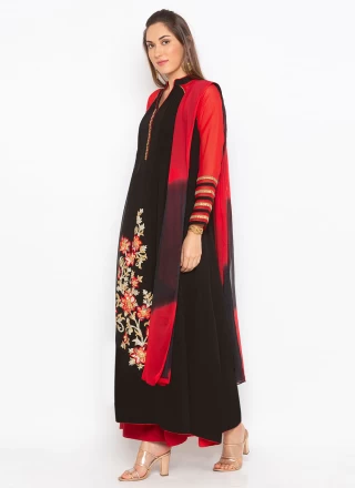 Georgette Embroidered Black Readymade Anarkali Suit