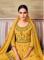 Georgette Embroidered Designer Pakistani Suit in Mustard