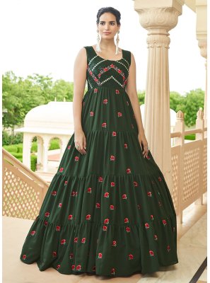 Georgette Embroidered Green Gown 