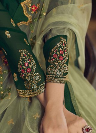 Embroidered Work Pant Style Suit In Green