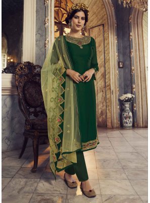 Embroidered Work Pant Style Suit In Green