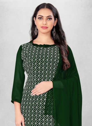 Georgette Embroidered Green Salwar Suit