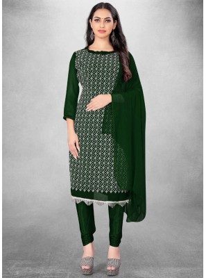 Georgette Embroidered Green Salwar Suit
