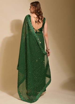 Georgette Embroidered Green Trendy Saree