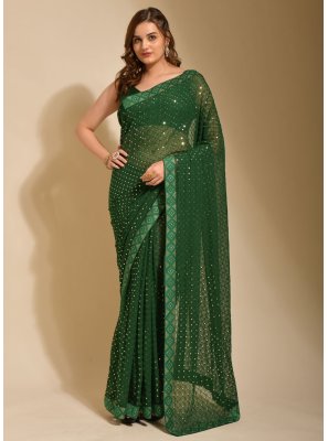 Georgette Embroidered Green Trendy Saree