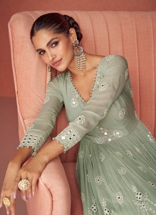 Georgette Embroidered Grey Trendy Salwar Kameez
