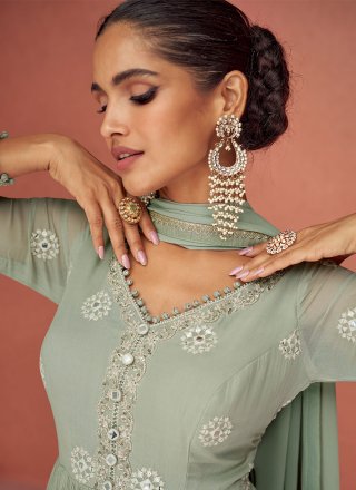 Georgette Embroidered Grey Trendy Salwar Kameez