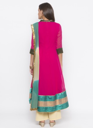 Georgette Embroidered Hot Pink Readymade Suit