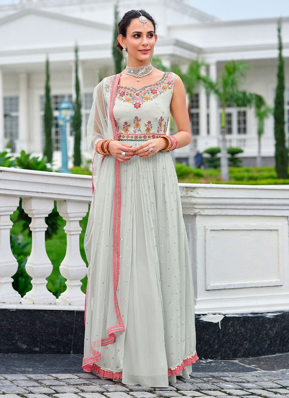 Georgette Embroidered Readymade Anarkali Salwar Suit