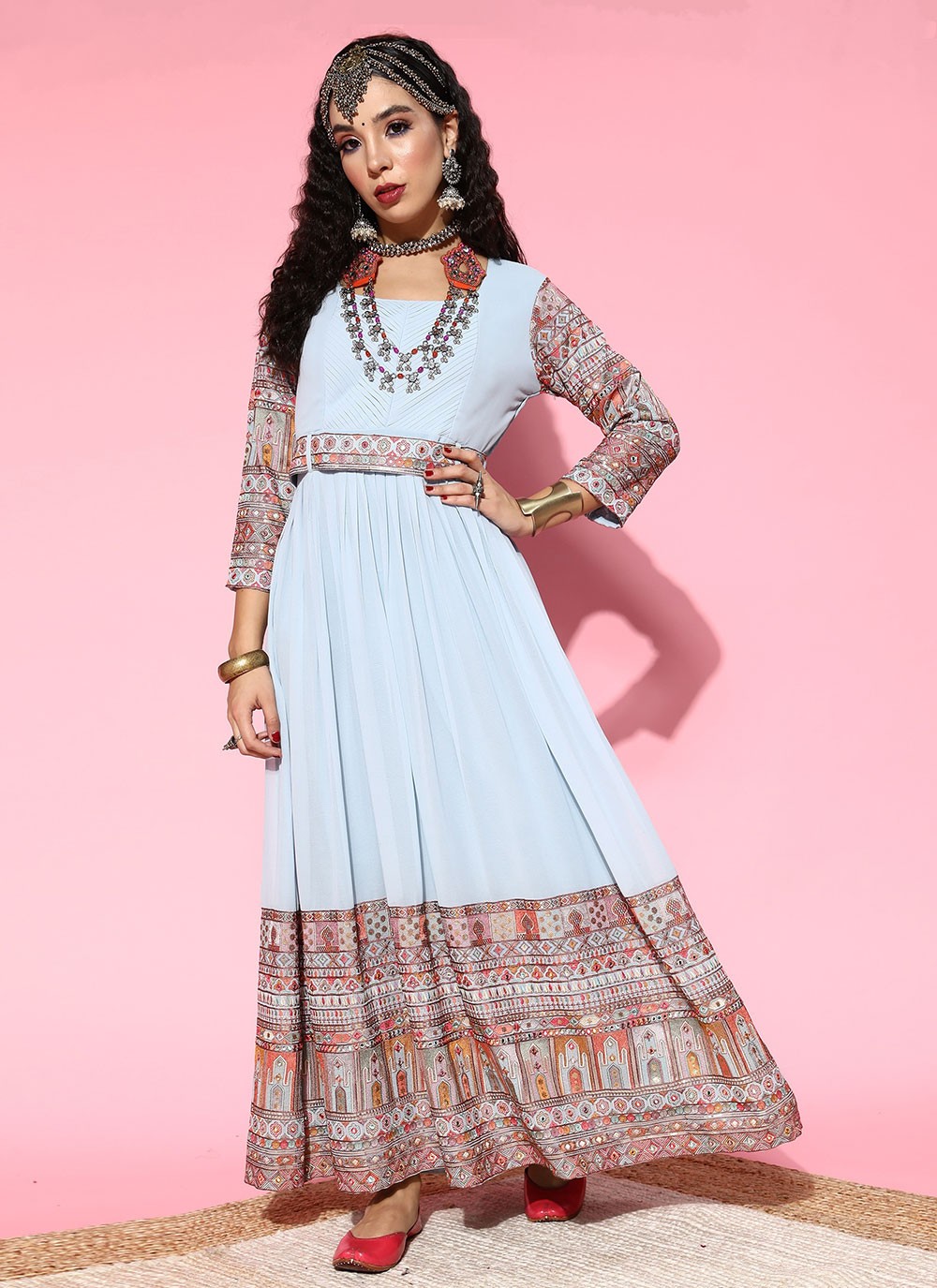 Georgette Embroidered Readymade Gown