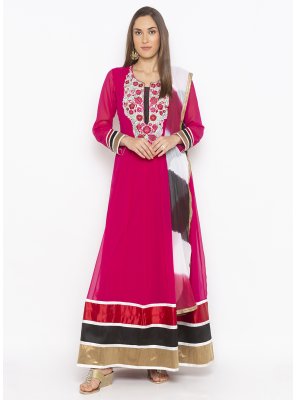 Georgette Embroidered Readymade Suit in Hot Pink