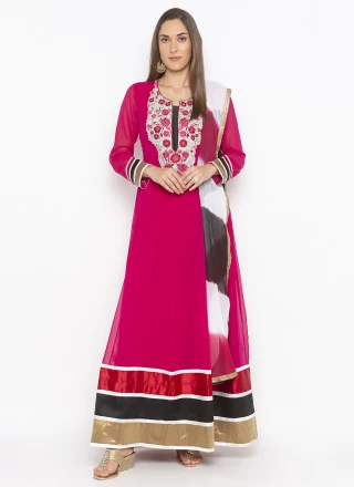 Georgette Embroidered Readymade Suit in Hot Pink