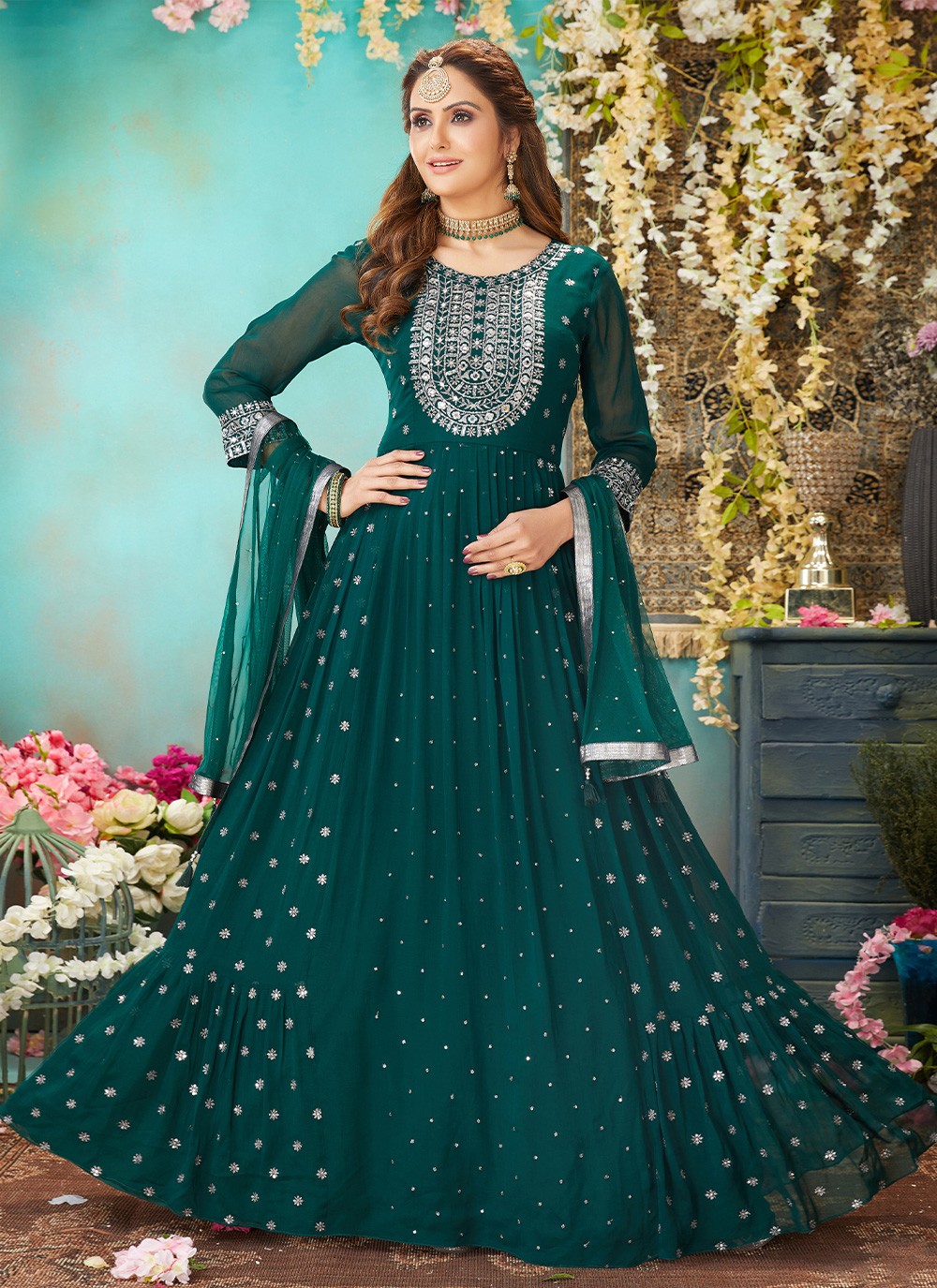 Georgette Embroidered Readymade Trendy Gown 