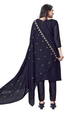 Georgette Embroidered Trendy Salwar Suit in Navy Blue
