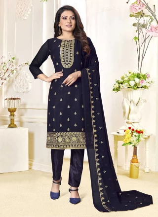 Georgette Embroidered Trendy Salwar Suit in Navy Blue