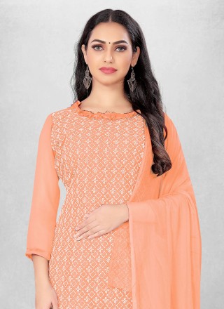Georgette Embroidered Trendy Salwar Suit in Peach