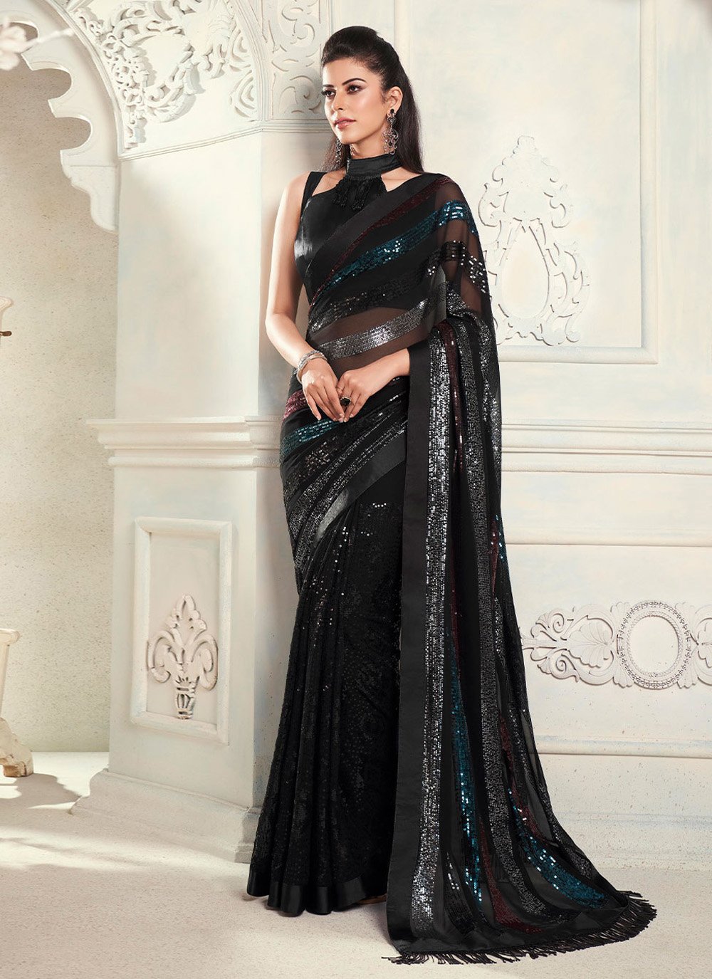 Buy Jade By Ashima Brown Georgette Ruffle Gharara Pant Saree With Blouse  Online | Aza Fashions
