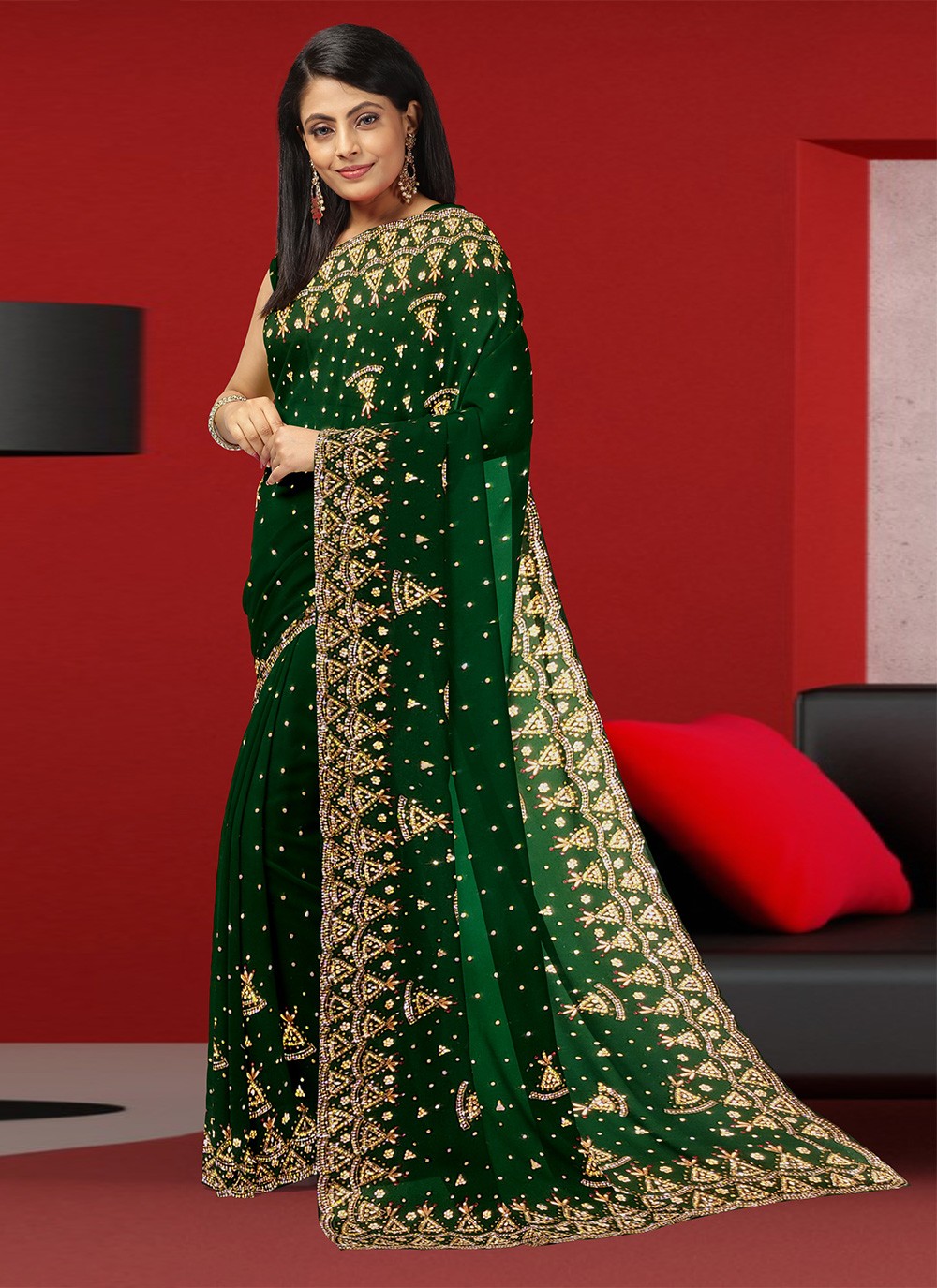 Georgette Fancy Designer Saree in Green