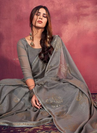 Georgette Fancy Designer Saree in Grey