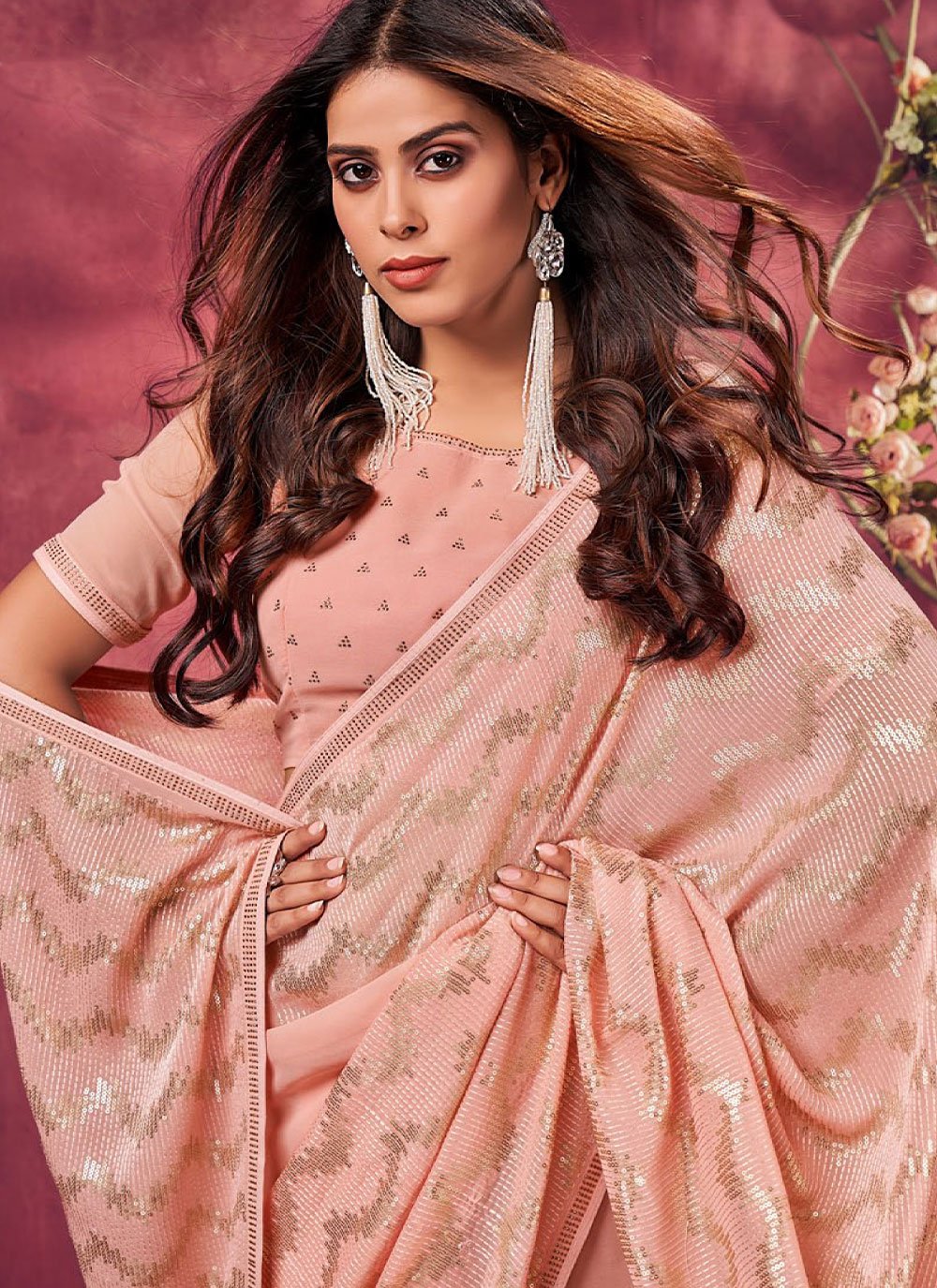 Buy Peach Beautiful Solid Plain Designer SOLID Color Fancy Georgette Plain  Saree Solid Sari Scrap 5.5 Meter Online in India 