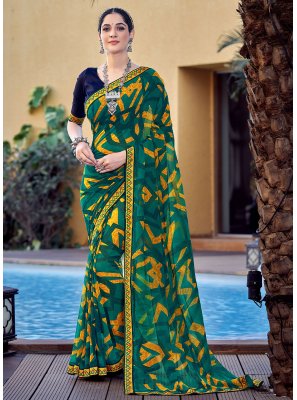 Georgette Green Contemporary Style Saree