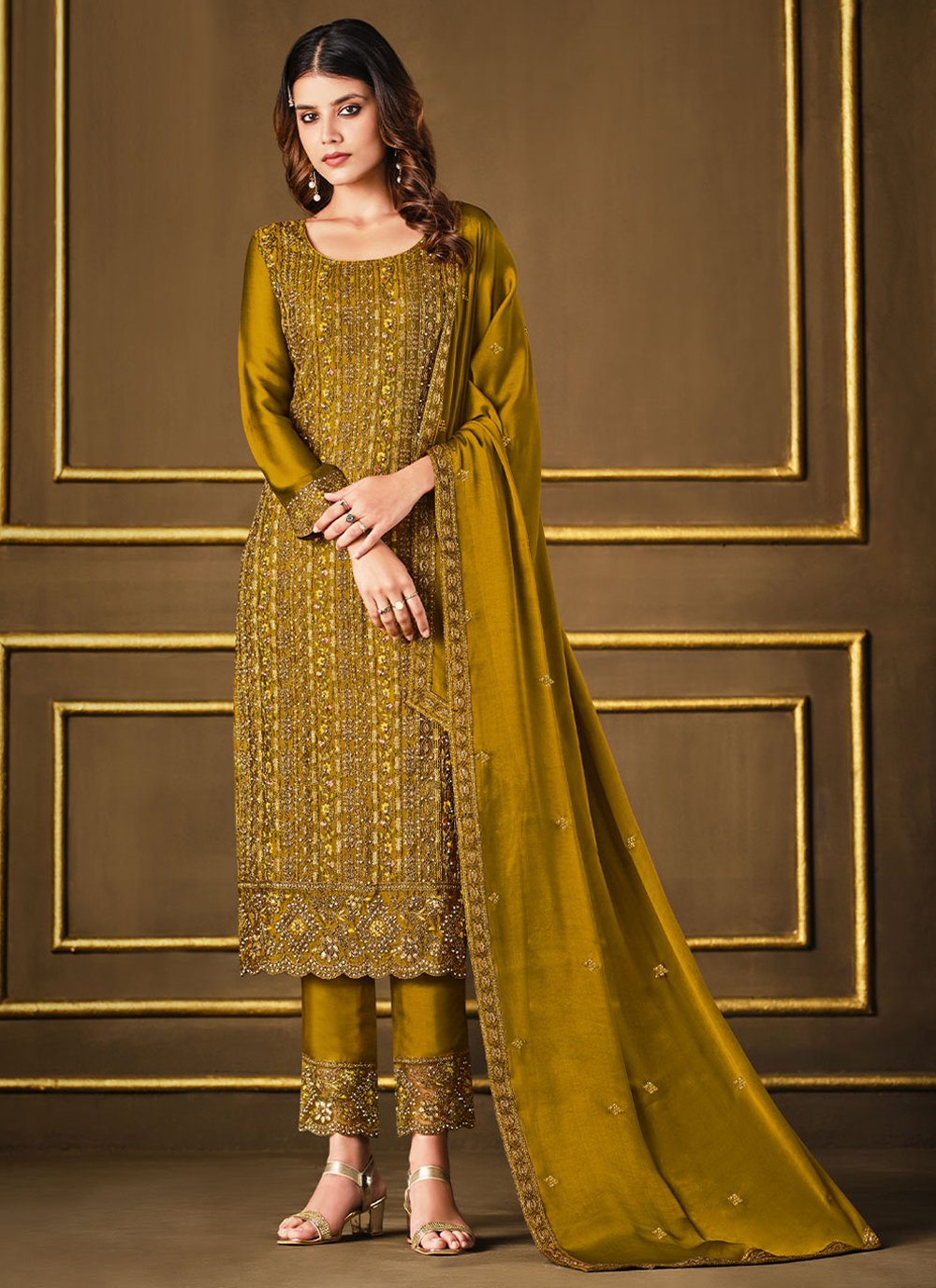 Georgette Green Embroidered Designer Salwar Suit