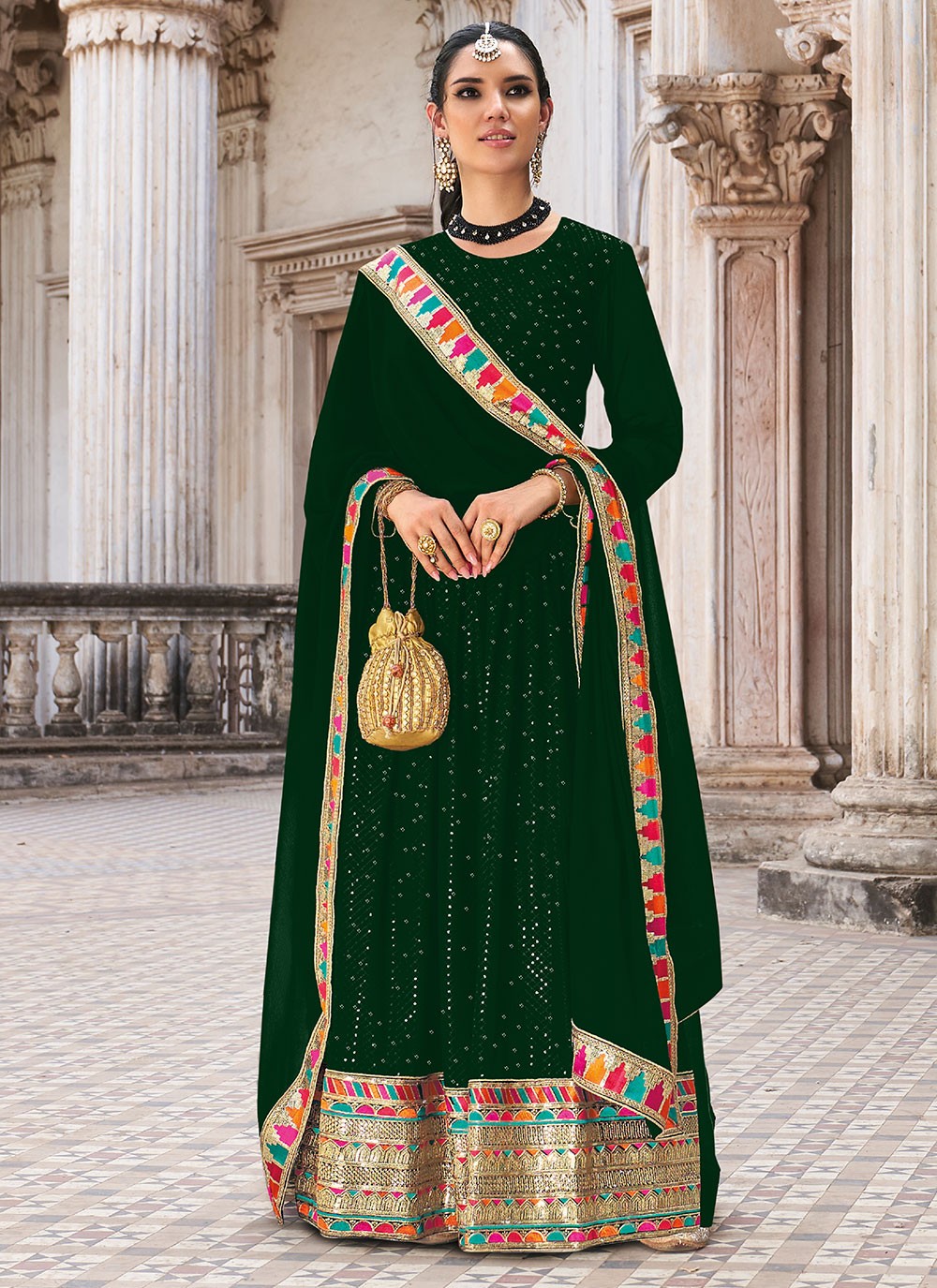 Georgette Green Embroidered Salwar Kameez