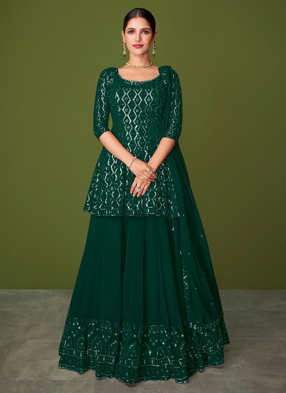 Georgette Green Embroidered Trendy Salwar Kameez