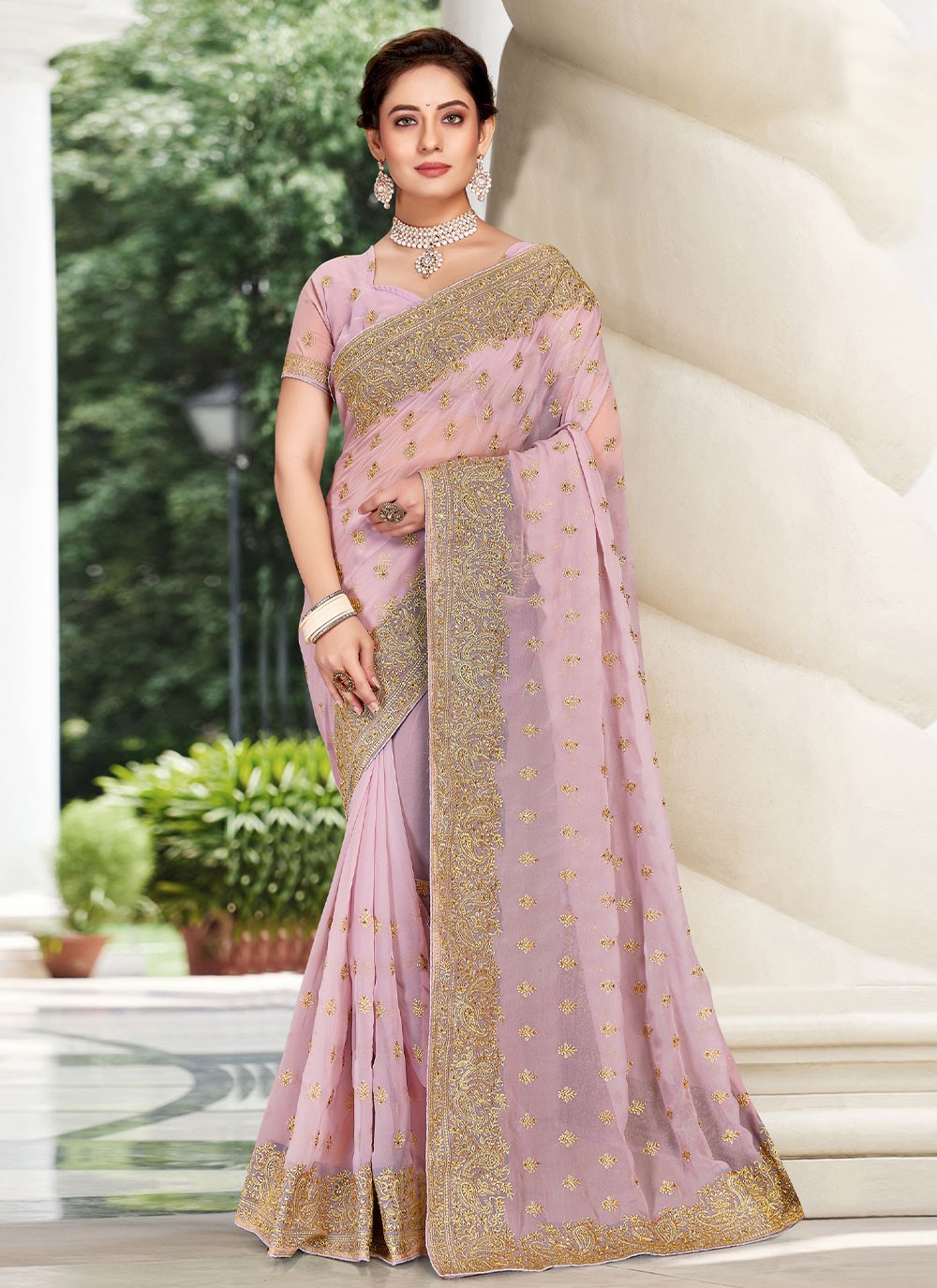 Net Zari Grey Saree