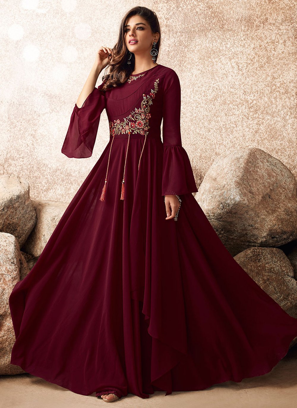 Maroon Color Party Wear Designer Gown  ANOKHI FASHION