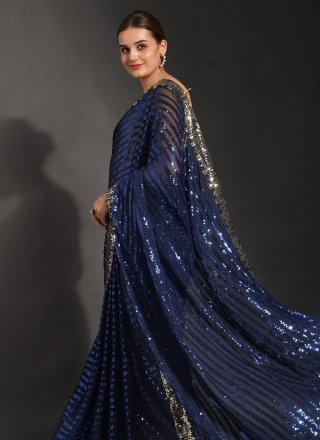 Georgette Navy Blue Classic Saree
