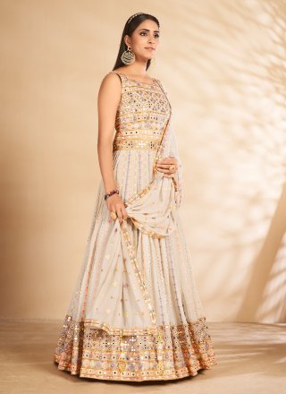 Georgette Off White Thread Floor Length Gown