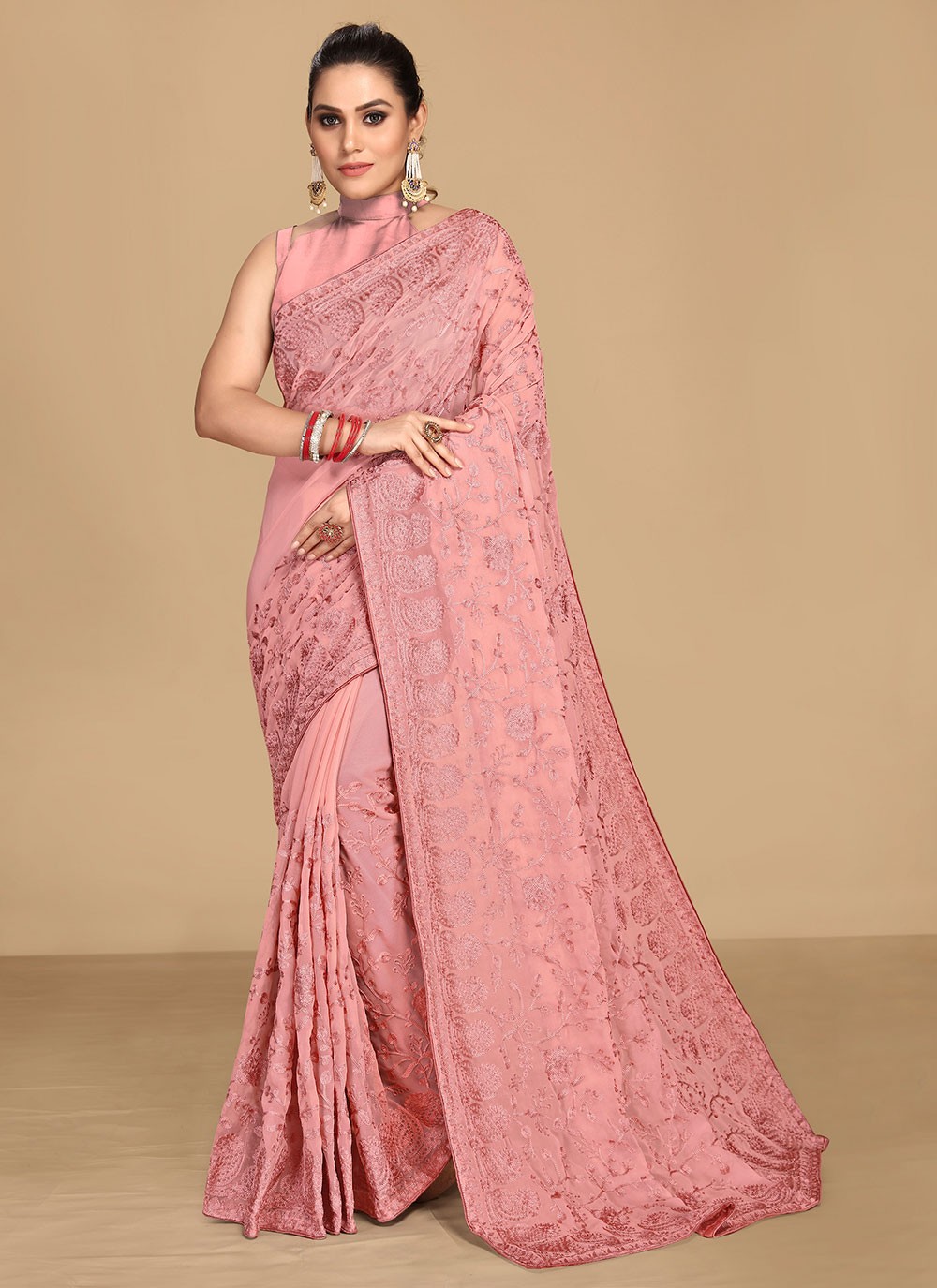 Georgette Pink Contemporary Style Saree