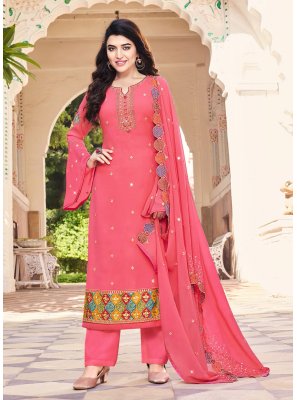 Georgette Pink Designer Straight Salwar Suit