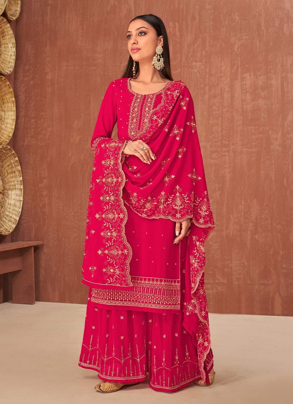 Georgette Pink Embroidered Designer Pakistani Salwar Suit