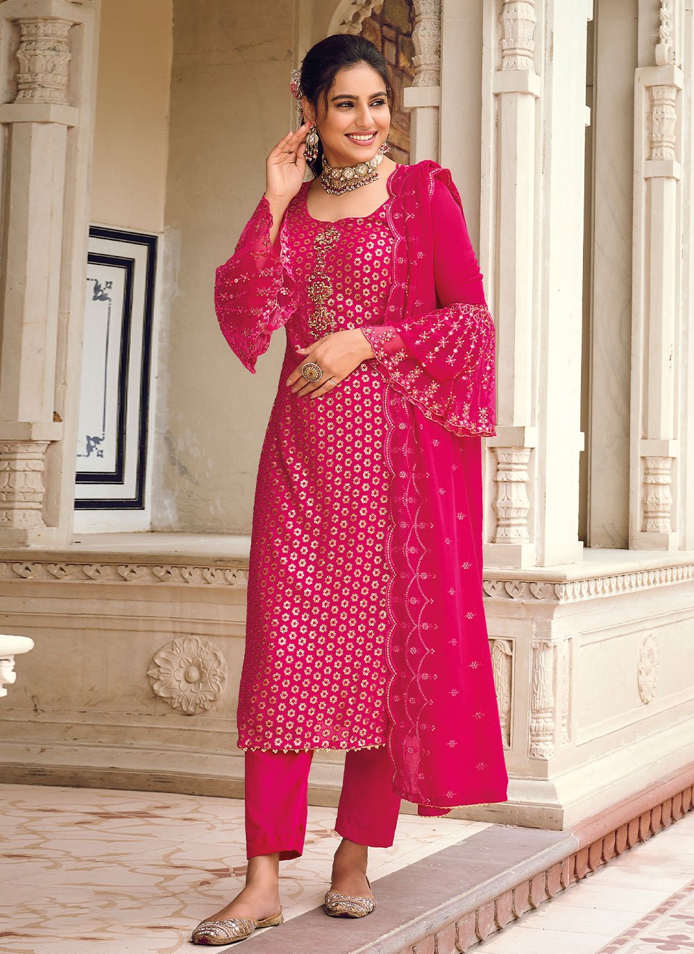 Georgette Embroidery Salwar Suit In Pink Colour SM01770647