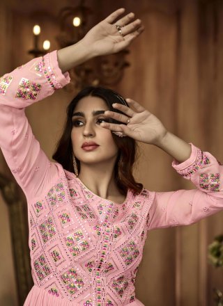 Georgette Pink Sequins Readymade Salwar Kameez