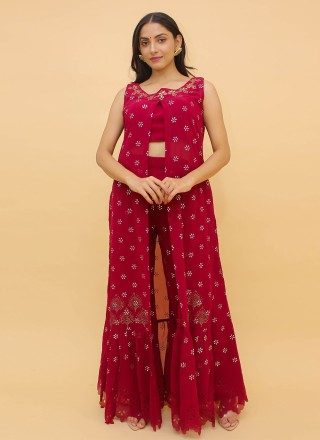 Georgette Printed Maroon Designer Salwar Suit