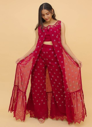 Georgette Printed Maroon Designer Salwar Suit