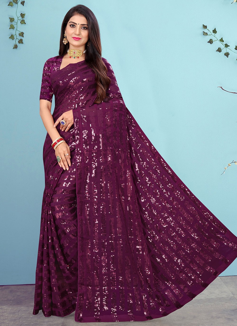 Shop Georgette Purple Contemporary Saree Online : 238170