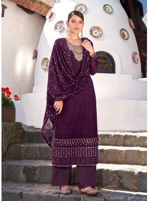Georgette Purple Embroidered Designer Pakistani Suit