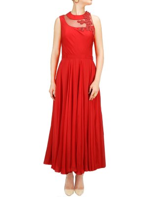 Georgette Red Handwork Designer Gown
