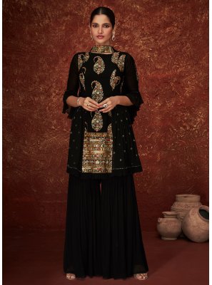 Georgette Resham Black Trendy Salwar Kameez