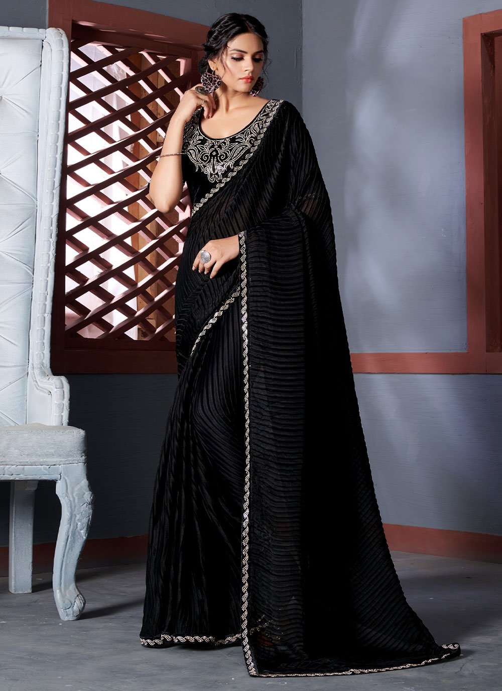 Buy Black Party Wear Designer Saree | Heavy Designer Party Wear Saree in  Black | Traditional Party Wear Black Sarees Online | Ethnic Plus