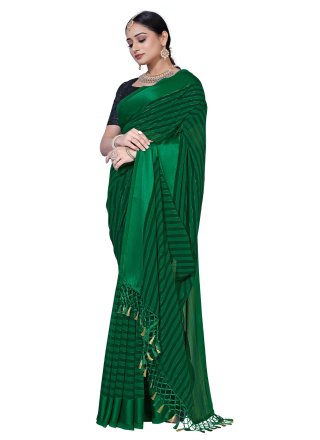 Georgette Satin Weaving Green Classic Saree