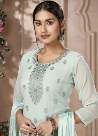 Georgette Sea Green Embroidered Salwar Suit
