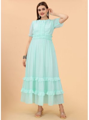 Georgette Sea Green Plain Readymade Gown
