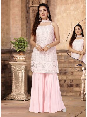 Georgette Stone Pink Trendy Palazzo Suit