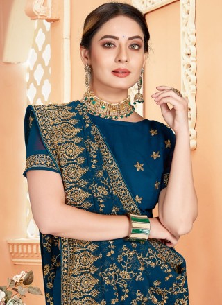 Georgette Teal Contemporary Saree